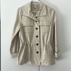 Chicos women’s lightweight, button down jacket, oatmeal